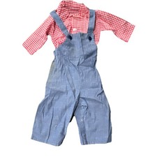 Vintage 1980 Red Shirt Blue Overalls Casual Set, 2 Pieces, Cloth 12-18 month.
