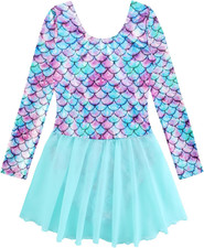 Long Sleeve Dance Leotard for Girls Sparkly Snowflake Ballet Dress Toddler Tutu