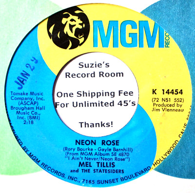 Mel Tillis Neon Rose / It's My Love and I'm Gonna Give #B Str VG+ 45 7'' Vinyl xx