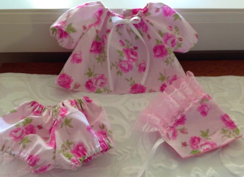 DOLL DRESS, BLOOMERS & BONNET FOR 14 - 16 INCH DOLL