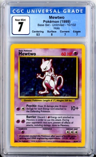 MEWTWO - Pokemon (1999) - Base Set Unlimited Holo 10/102   - CGC 7 Near Mint