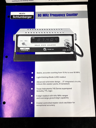 1971 HEATH/SCHLUMBERGER SM-105A FREQUENCY COUNTER SALES SHEETS - Picture 3 of 3