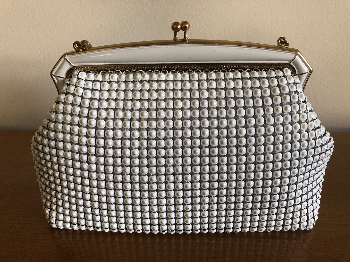 Vintage Oroton White Gold Mesh Clutch Bag with Chain Made in West