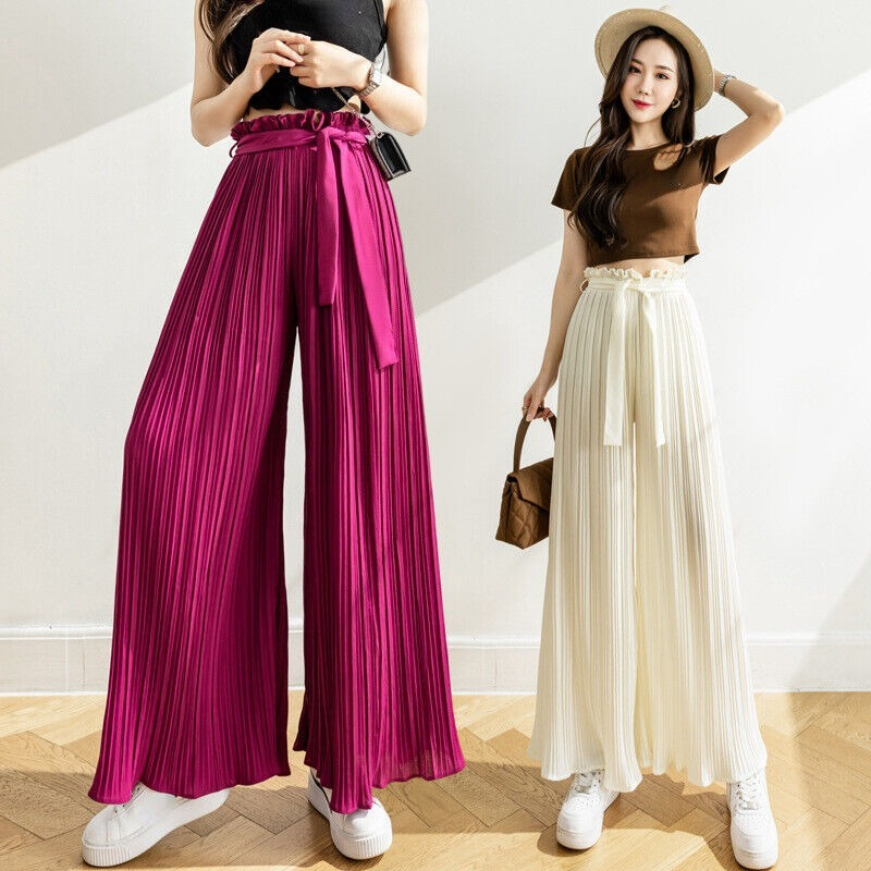 Ladies Chiffon Pleated Pants Wide Leg Trousers Culottes Ladies Chiffon Pleated Pants Wide Leg Trousers Culottes