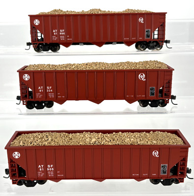 HO Con Cor 12 Panel 100 Ton Coal Hopper Santa Fe Q Logo w/Loads Metal Wheels x3
