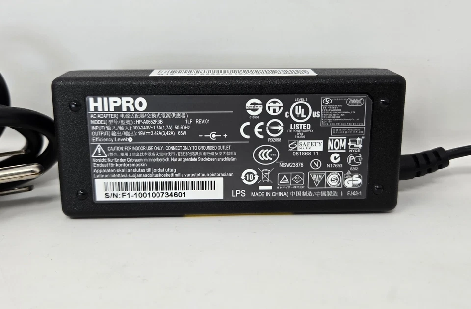 HIPRO 65 Watt AC Adapter HP-A0652R3B For Gateway HP Dell Acer Laptops Open Box - Image 2 of 4