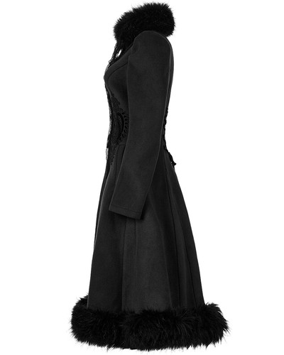 Punk Rave Womens Gothic Lace Applique Velvet Maxi Coat - Picture 3 of 13