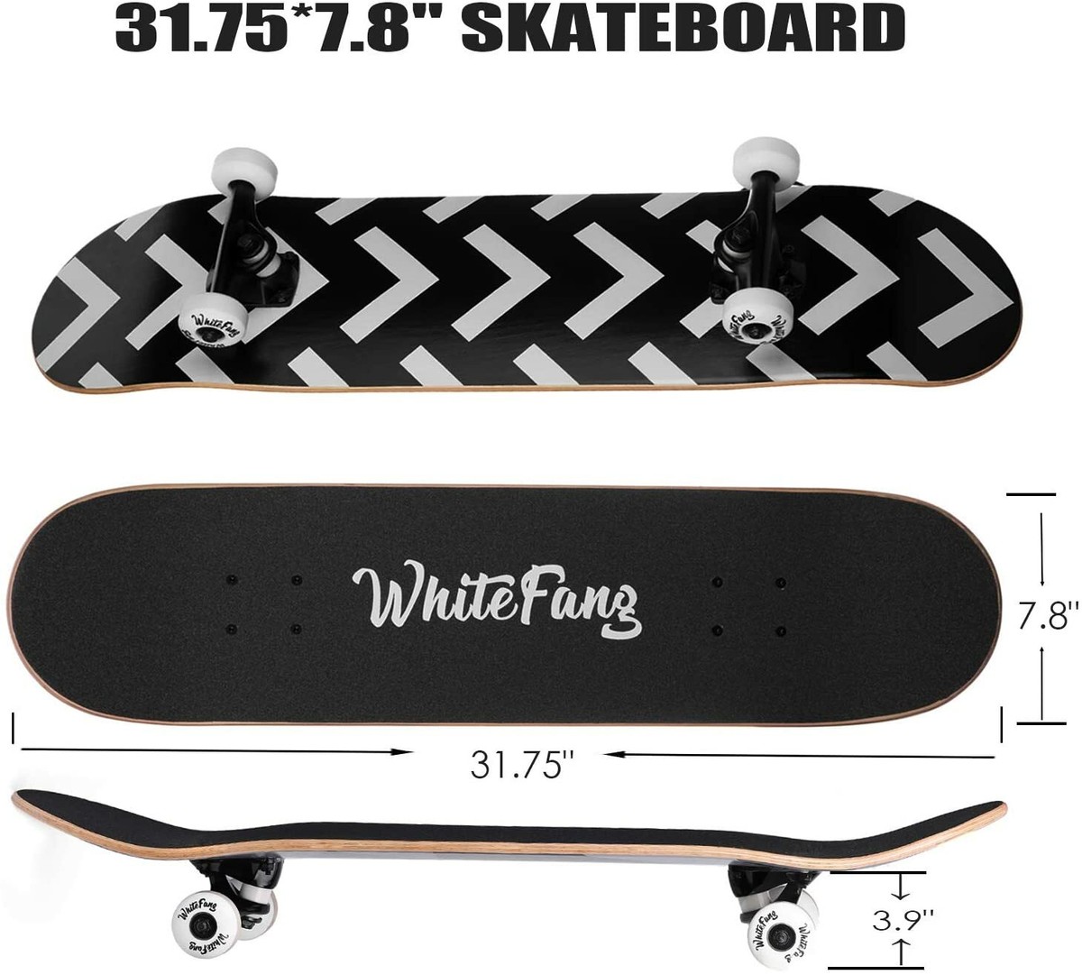 WhiteFang Skateboards for Beginners, Complete Skateboard, 7 Layer