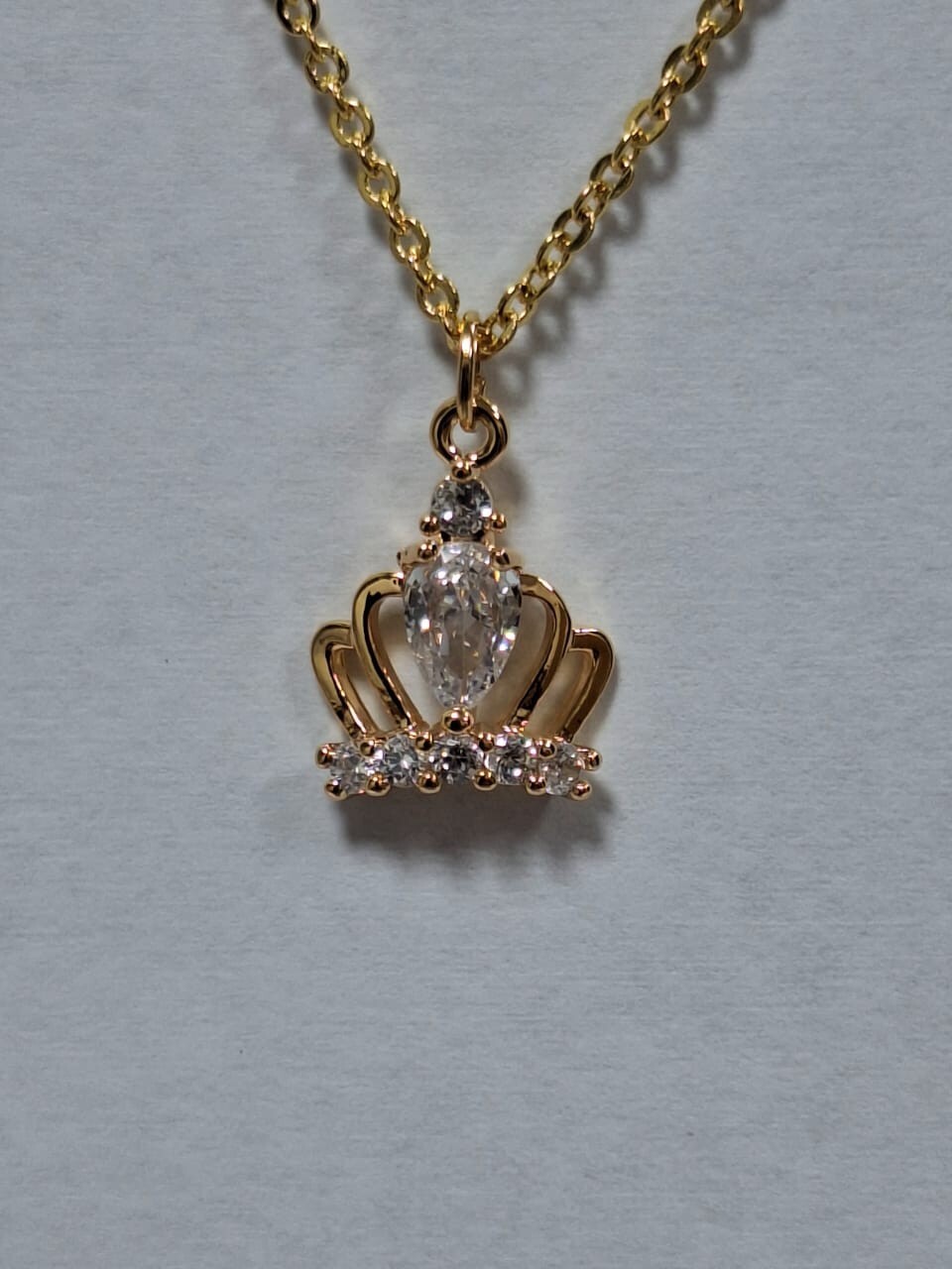 Vintage Gold Crown Necklace with Shiny Beads and Studded Chain-image