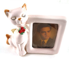 Vintage Empson Kitty Cat Frame White Porcelain 2"x 3" w/ Young Man Photo Read 