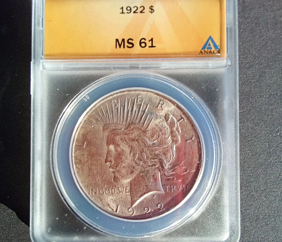 1922 P  Silver Peace Dollar ANACS Graded MS 61 Beautiful Condition. - Image 3 of 4