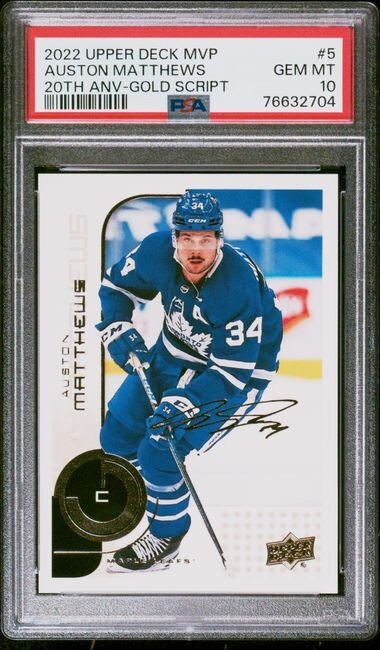 2022-23 Upper Deck MVP 20th Anniversary PSA 10 Gold Script Auston Matthews #5