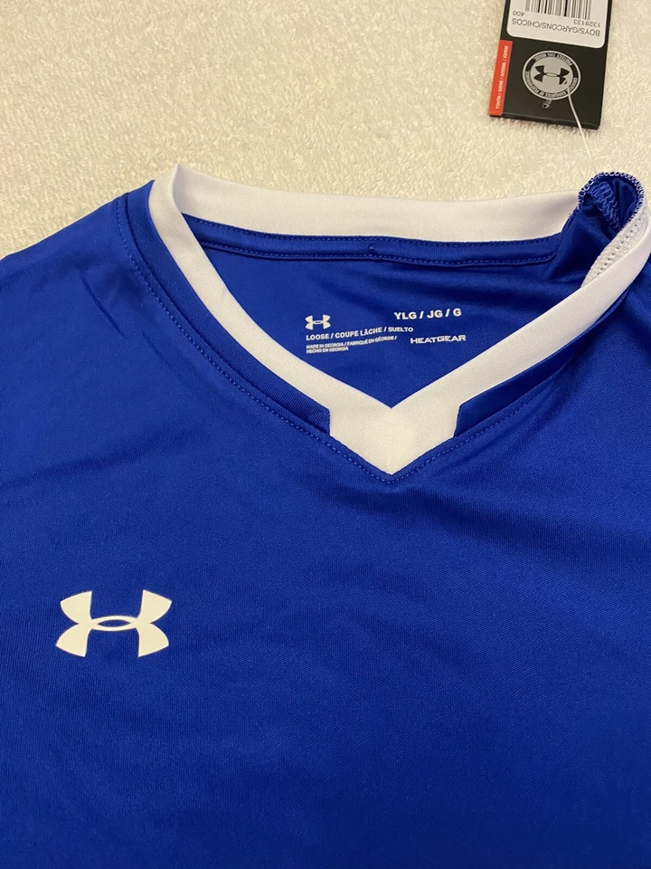 Under Armour Maquina 2.0 Jersey Size YLG NWT MSRP $30.00 Blue w/white — 第 3/4 张图片