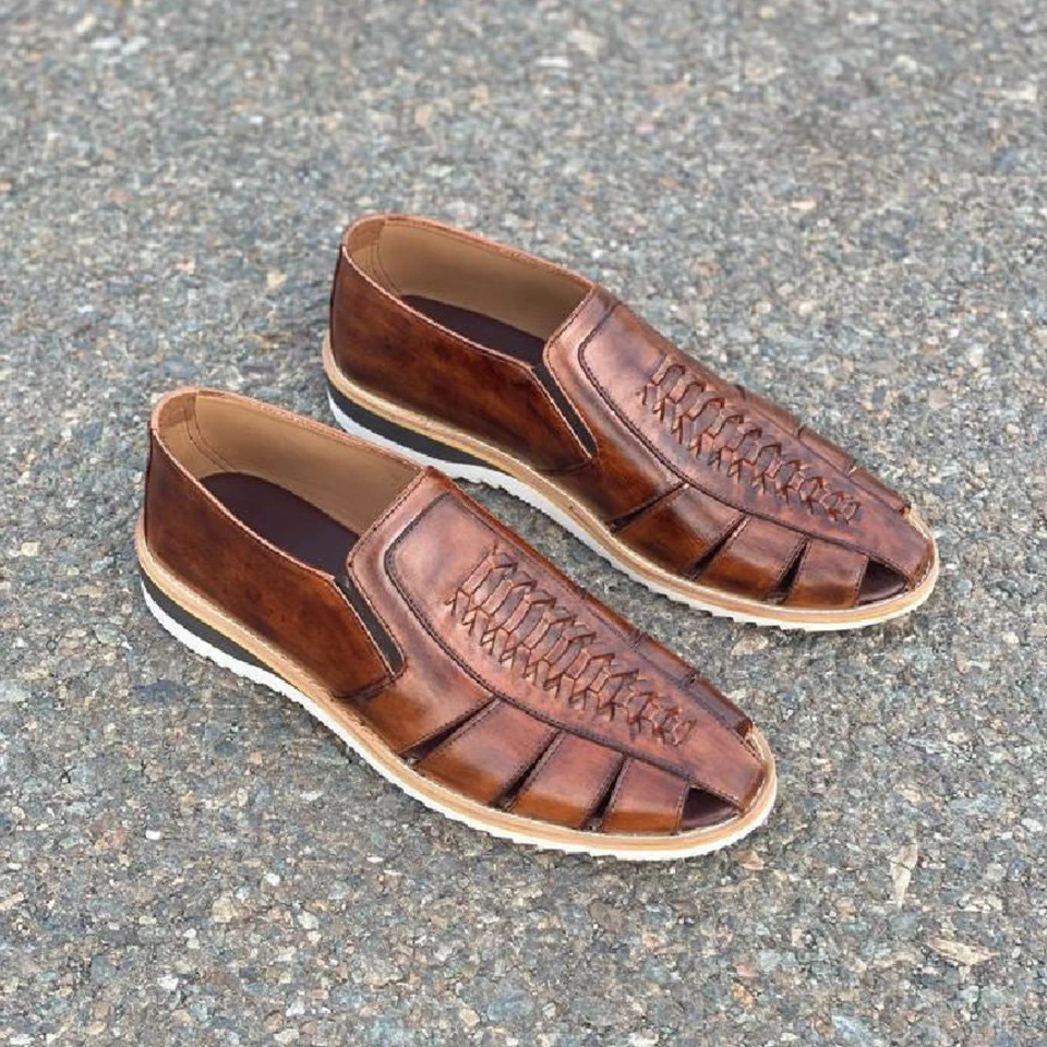 Sandálias masculinas de couro mexicanas feitas à mão, homens mexicanos Huaraches mexicanos - Imagem 2 de 4