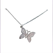 NWT Sterling Silver Cubic Zirconia Butterfly Pendant Necklace