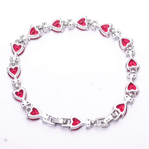 Pink Rubellite Tourmaline & CZ 925 Sterling Silver Tennis Bracelet 7.99" B68435 - Picture 4 of 4