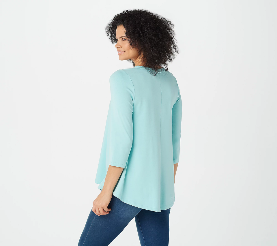 Denim & Co. Essentials sz 1X Jersey VNeck 3/4 Sleeve Top Antique Rose