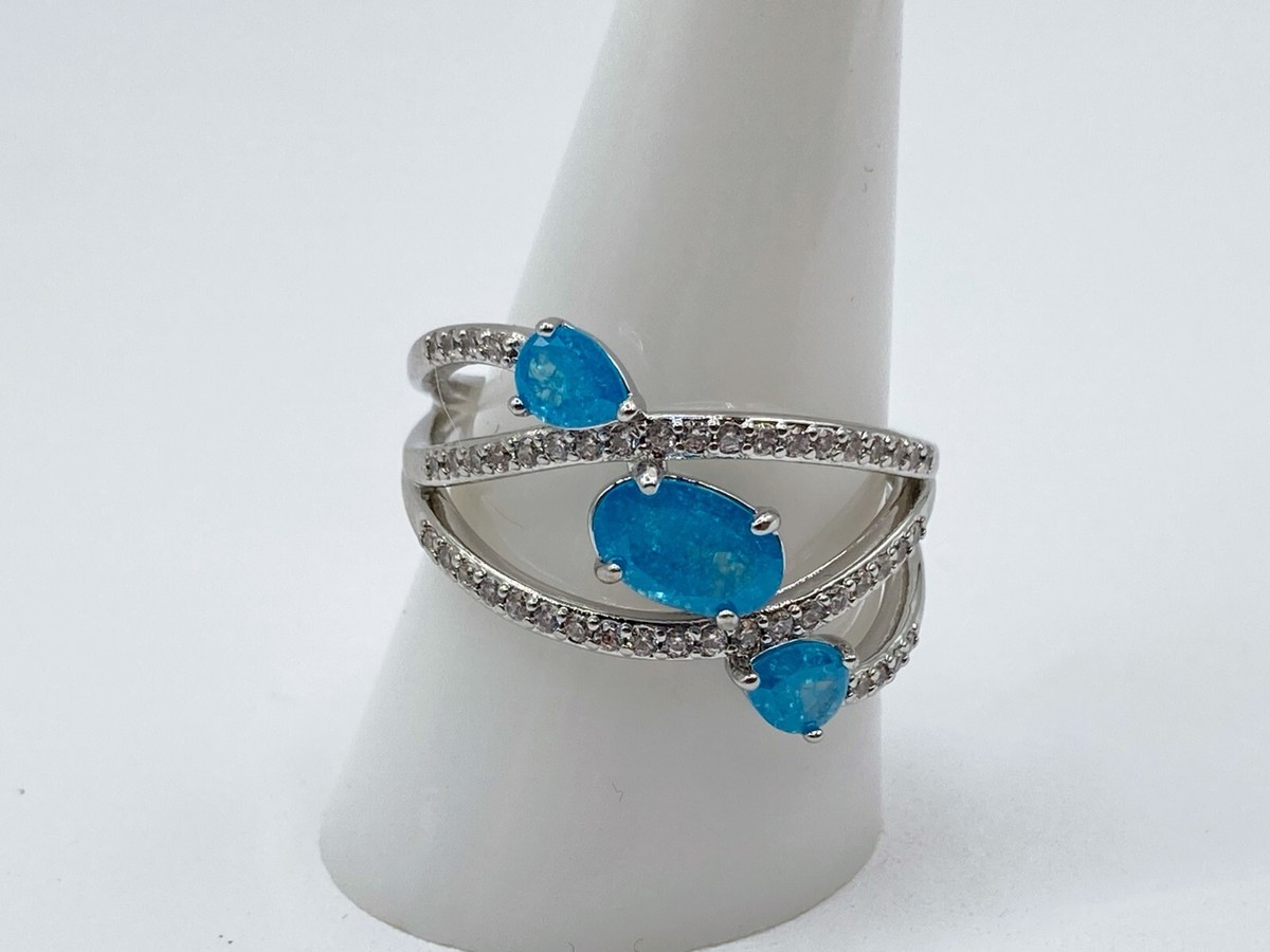 Bomb Party Ring RBP6156 Timeless Essence Blue Topaz Ice Crystal Sz