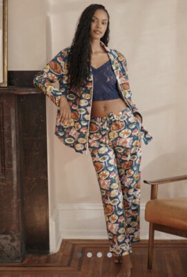 NWT Anthropologie Printfresh Festive Feast Pajama Sleep Set Top Shirt Pants Sz M