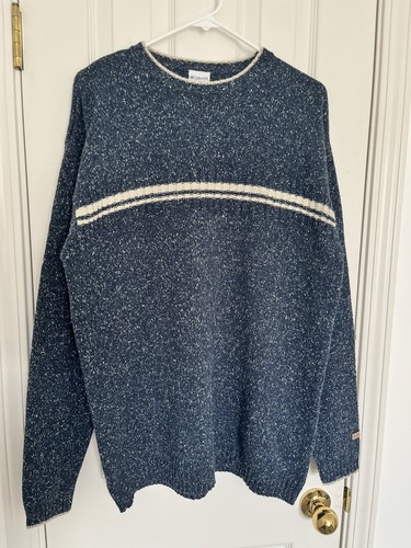Columbia Mens Blue Sweater Wool Blend White Stripes and Speckles size XL EUC