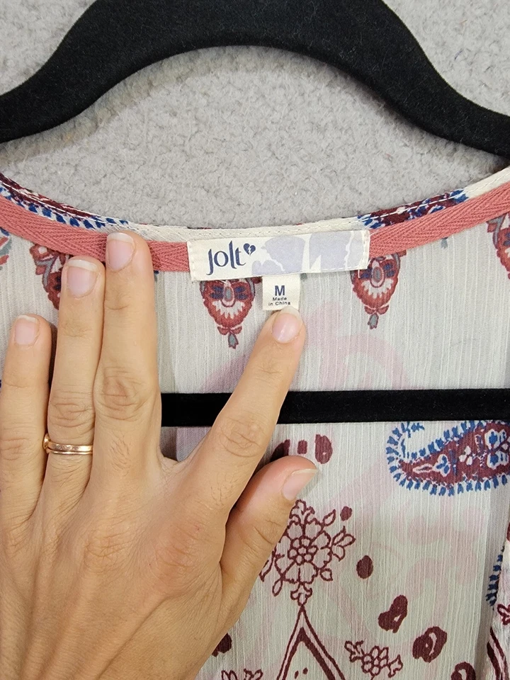 Jolt Kimono Open Cardigan Medium Crochet Trim Boho Duster Chiffon Paisley - Image 3 of 4