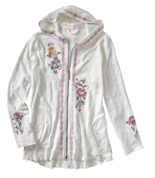 Floriana Women's Full Zip Embroidered cotton hoodie sweater size 2XL