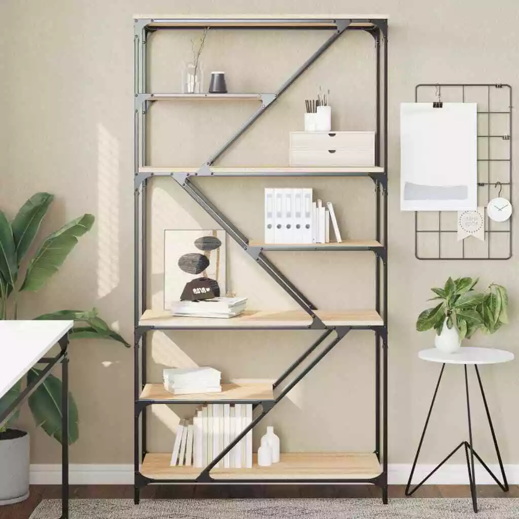Bookshelf Sonoma Oak 91x36x176 cm Engineered Wood and Steel vidaXL