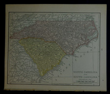 1911 Vtg Rand McNally Map of NORTH  SOUTH CAROLINAS w/copy History/Demographics