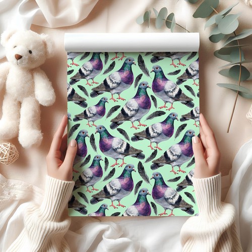 Pigeon Gift Wrap – Watercolour Pigeons Wrapping Paper with Feathers Design W71 - Picture 31 of 44