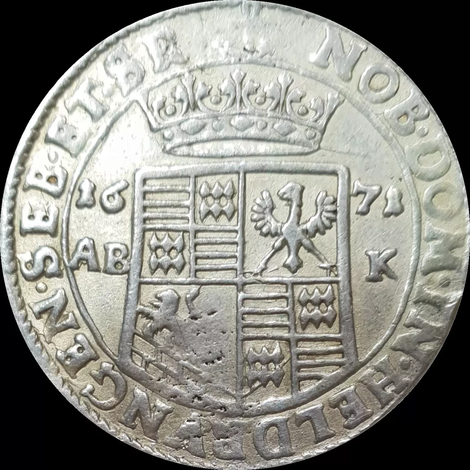 Mansfeld Bornstedt 1671 Sliver 1/3 Thaler Rider St. George Dragon 33mm Germany - Image 2 of 4
