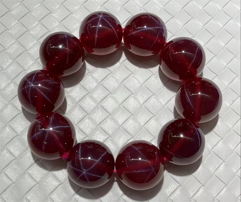 Pigeon Blood Red 6 Star Ruby Lab-Created Top Quality Round Beads Bracelet 1pcs - Image 4 of 4