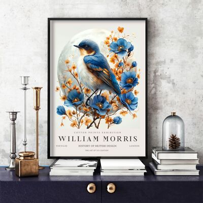 William Morris Print, Morris Exhibition Poster, Blue Collection Bird (1e)