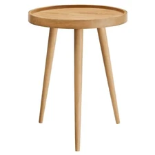 Modway Chiro Solid Wood Side Table in Natural with Tray Top - Mid-Century Modern