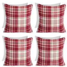 Woven Check Cushion Covers Tartan Pack of 2/4 Filled Case Pad Set 18" x 18" Home