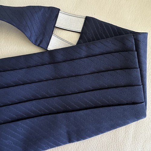 NEW GUCCI SILK CUMMERBUND Dark Blue Sz L 100% Authentic Made In Italy GG - Picture 5 of 7