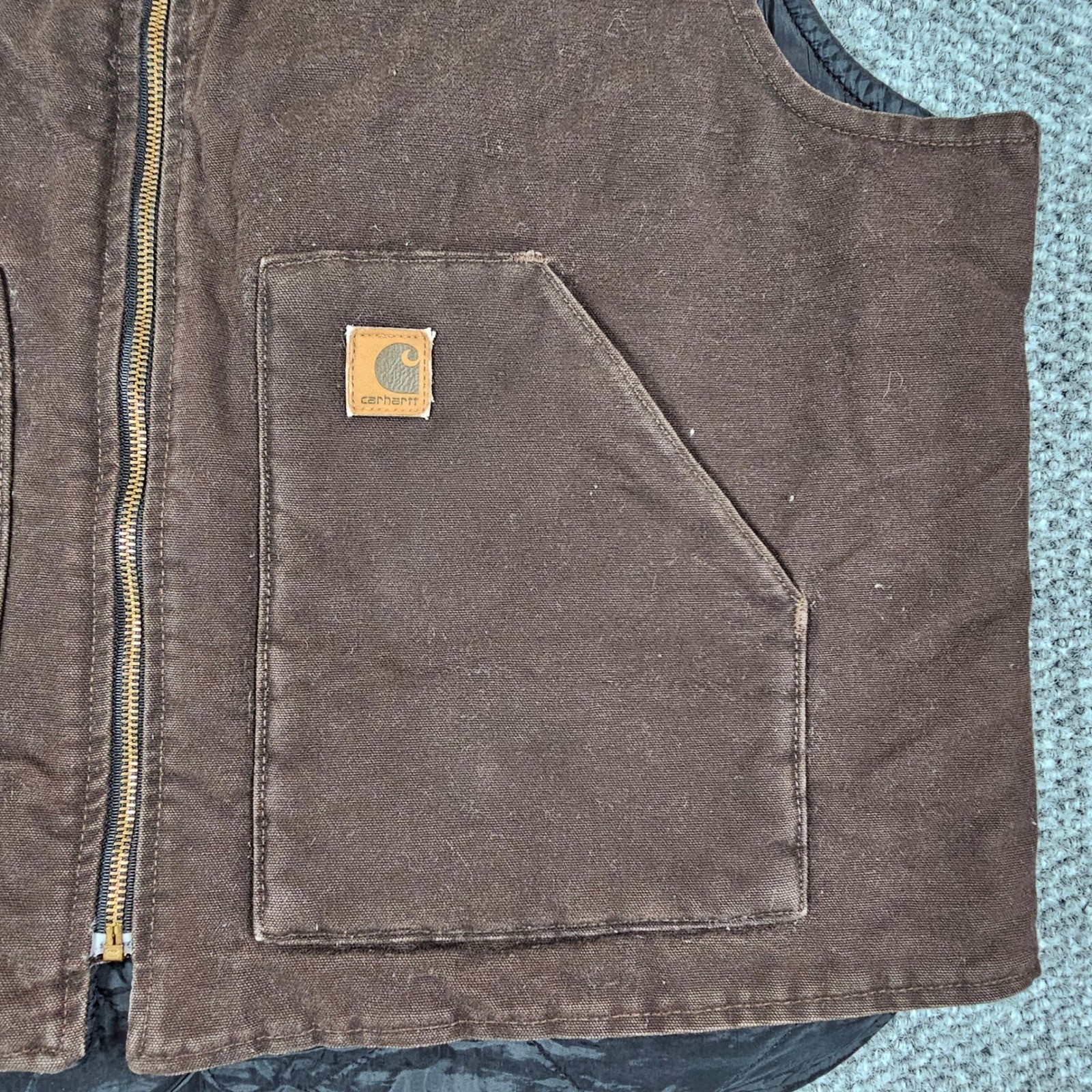 Vtg Carhartt Vest Men's Sz L V02 DKB Duck Canvas Quilted Sandstone Dark Brown thumbnail 3