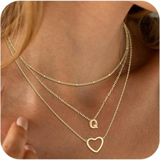 Gold Necklace for Women 14K Gold Plated Initial Necklaces Layered Heart Letter N