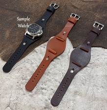 Size 20/22/24mm Extra-Long Army Style Leather Cuff Wrist Watch Strap/Band 129