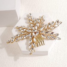 Gold Bridal Hair Comb Rhinestone Wedding Hair Piece Accessory for Women