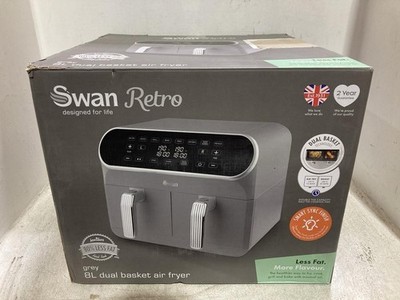 Swan Retro Doppelkorb Luft Friteuse Grau 8L 1700W LED Smart Sync Kochen SD10519GR