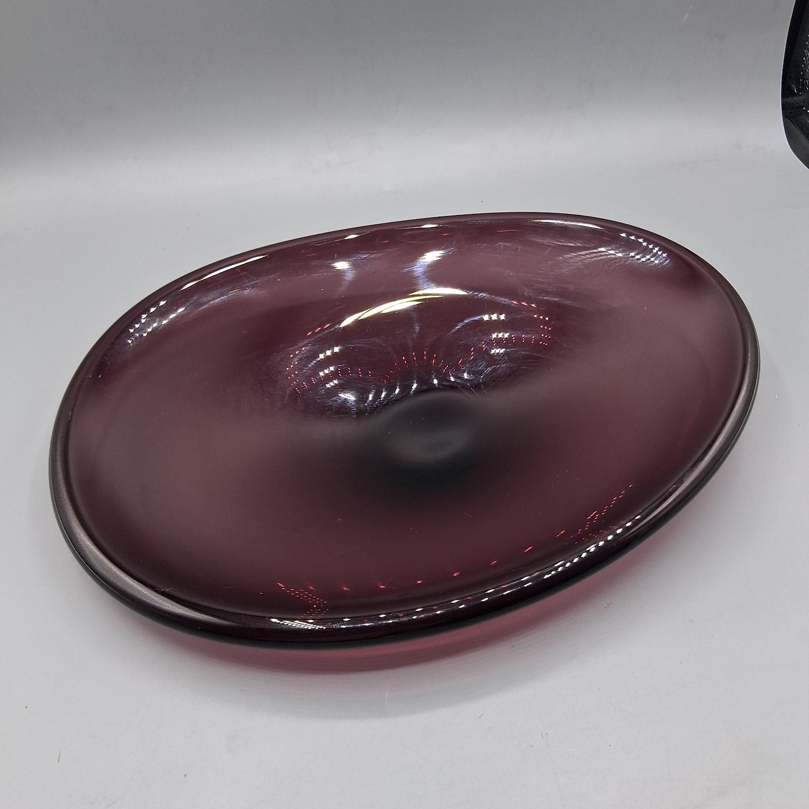 Murano? Purple Oval Glass Bowl Trinket Dish Mid Century Modern MCM Vintage
