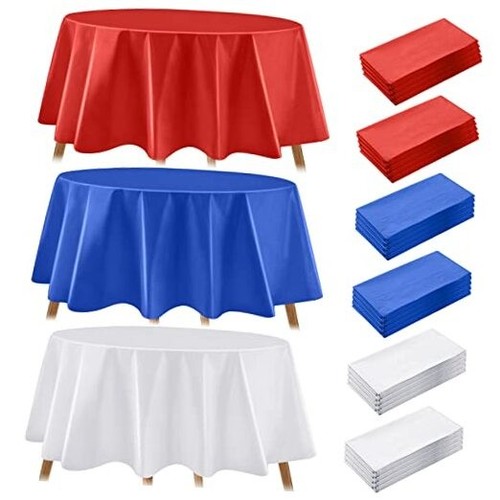24 Pack 84 Inch Patriotic Round Tablecloths Bulk 4th of July Plastic