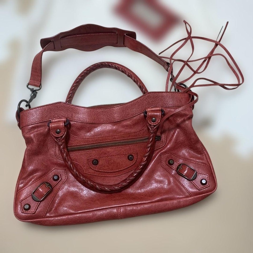 BALENCIAGA City the First Hand Bag Shoulder Bag Leather 2way Red 103208 Y2K