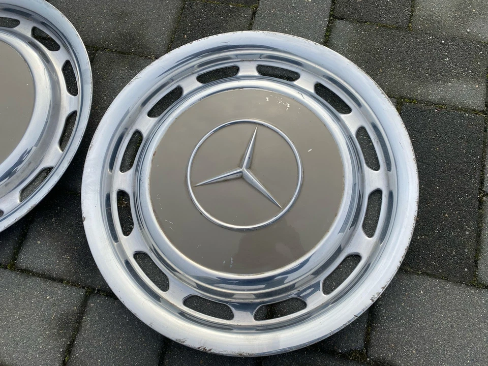 Mercedes W114 W115 W123 W116 W108 Chrom Rad Kappe Kappen 14 Zoll Beige Grau - Bild 3 von 4