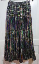 80s VTG Bila Metallic Rainbow Striped Plaid Tiered Maxi Skirt Elastic Waist M