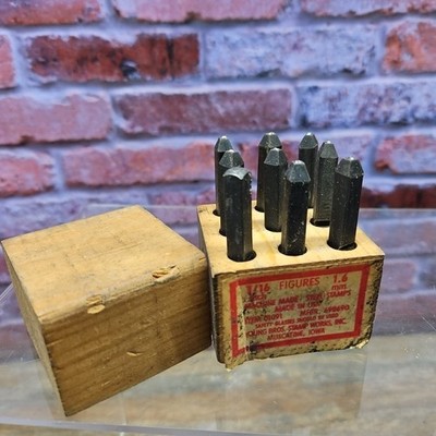YOUNG BROS. STAMP WORKS 01091 Steel Stamp Kit  0 - 9 / 1/16'' w WOOD BLOCK USA