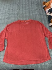 L.L. Bean Orange Soft Sweatshirt side Slits Long Sleeve Large Regular EUC Women