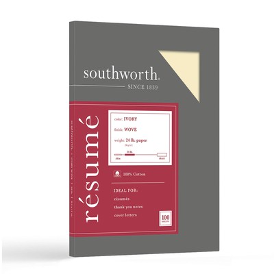 Southworth  100% Cotton Résumé Paper, 8 1/2'' x 11'', 24 Lb, 100% Recycled, Ivo...