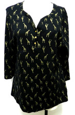 Karen Scott Giraffe print knit top blouse Black Gold Henley Size Sz X-Large XL