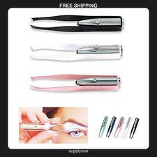 LED Lighted Tweezers Stainless Steel Eyelash Eyebrow Hair Removal Precision